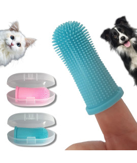 PawsOnlyUK Dog Finger Toothbrush Set of 2 Toothbrush & Storage case Nontoxic Silicone Teeth cleaning Breath Dental care Plaque Off Dog cat Puppy Toothbrush (Blue + Pink)