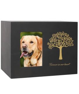 NEWDREAM: Medium Black Dog Urn for Ashes with Forever in Our Hearts,with Photos Suitable for Dogs Under 100 lbs.