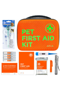 ARCA PET Cat & Dog First Aid Kit - High Visibility Reflective Zipper with Fluorescent Letter Print - 108 pcs Pet First Aid Kit with Thermometer, Pet Emergency Card & Pet First Aid Handbook