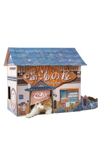 SMILE PAWS Cat Beds for Indoor Cats, Cardboard Cat House with Scratchers, Onsen Hotel, Large Sturdy Cat Furniture Condo Cave Tent, Easy to Assemble Pet Toys Accessories Stuffs, Bunny Small Animals