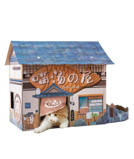 SMILE PAWS Cat Beds for Indoor Cats, Cardboard Cat House with Scratchers, Onsen Hotel, Large Sturdy Cat Furniture Condo Cave Tent, Easy to Assemble Pet Toys Accessories Stuffs, Bunny Small Animals