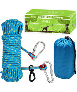 Dog Tie Out Cable for Camping - 50ft/70ft/100ft Portable Reflective Overhead Trolley System for Dogs up to 300lbs - Dog Lead for Yard Camping Parks Outdoor Events Blue