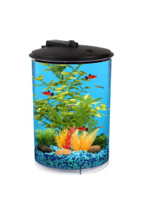 Koller Products 3-Gallon 360 Aquarium with LED Lighting (7 Color Choices) and Power Filter, Ideal for a Variety of Tropical Fish,Crystal-Clear Clarity,AP360A-3FFP
