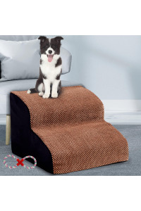 MALOROY 2 Tiers Foam Dog Ramps, Dog Stairs Ladder Pet Ramp Stairs Non-Slip Pet Step for Older Dogs, Pet with Joint Pain, Sofa Bed Ladder for Cats (Brown)