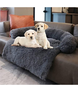 Tinaco Luxurious Calming Dogs/Cats Bed Mats, Washable Removable Couch Cover, Plush Long Fur Mat for Pets, Waterproof Lining, Perfect for Small, Medium and Large Dogs and Cats (Dark Gray, L)