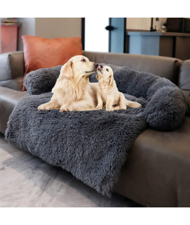 Tinaco Luxurious Calming Dogs/Cats Bed Mats, Washable Removable Couch Cover, Plush Long Fur Mat for Pets, Waterproof Lining, Perfect for Small, Medium and Large Dogs and Cats (Dark Gray, XL)