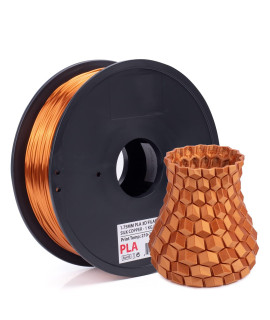 Inland Shiny Silk copper 175mm PLA 3D Printer Filament - Dimensional Accuracy +- 005 mm - 1 kg Spool (22 lbs), 175 mm - Fits Most FDMFFF Printers - clog Free colorful Filaments