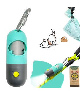 YUCHIYA Dog Poop Bag Dispenser with FlashlightDog Poop Bag Holder with Leash ClipHands-Free Leash Poop Bag Holder with Straps and 1 Roll Dog Waste Bags (Green)