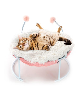 Cat Beds for Indoor Cats,Pet Hammock Bed, Cat Calming Cushion Bed, Anti-Slip Faux Fur Fluffy Round Washable Cat Bed with Plush Mat & Cat Toy Balls,Fits up to 25lbs, Pet Bed for Kitty and Puppy-Pink