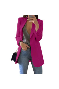 cnkwei Womens casual Blazers Open Front Long Sleeve Lapel collar Work Office Jacket Fuchsia