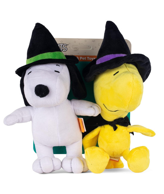 Peanuts for Pets 9 Inch Halloween Snoopy and Woodstock Witch Dog Toys Medium Dog Toys Squeaky Plush Fabric Snoopy Gifts Halloween Dog Toys 2 Pc Plush Squeaky Dog Chew Toys Officially Licensed