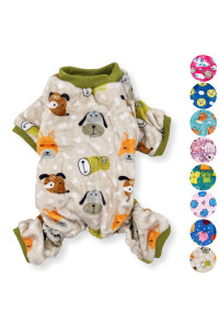 Dog Pajamas Soft Warm Fleece Jumpsuit Cute Pet Clothes for Small and Medium Pet XXS - L (Beige Dogs, M: Length - 15, Chest 18 - 22)