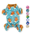 Dog Pajamas Soft Warm Fleece Jumpsuit Cute Pet Clothes for Small and Medium Pet XXS - L (Teal Giraffes, M: Length - 15, Chest 18 - 22)