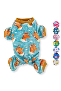 Dog Pajamas Soft Warm Fleece Jumpsuit Cute Pet Clothes for Small and Medium Pet XXS - L (Teal Giraffes, XXS: Length - 8, Chest 10 - 12)