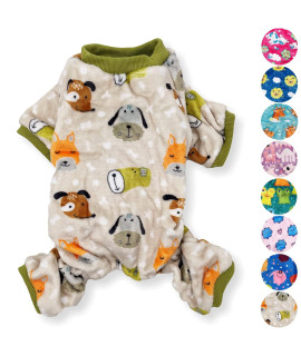 Dog Pajamas Soft Warm Fleece Jumpsuit Cute Pet Clothes for Small and Medium Pet XXS - L (Beige Dogs, XXS: Length - 8, Chest 10 - 12)