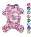 Dog Pajamas Soft Warm Fleece Jumpsuit cute Pet clothes for Small and Medium Pet XXS - L (Purple Dinosaurs, S: Length - 12, chest 14 - 17)