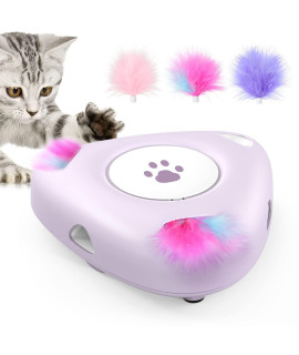 Pawaboo Interactive cat Toys, Automatic cat Exercise Teaser Toy with 3 Replacement Rotating Feathers, Automatic Electronic Rotating Teaser Kitten Toy for Indoor cats, Kitty, Pet - Taro Purple