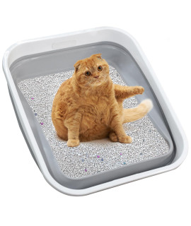 Maohegou Large Cat Litter Box for Kittens to Senior Cat, Elderly and Fat Cat,Elderly cat Mobility Issues,Foldable Travel Litter Box with Scoop (Grey)