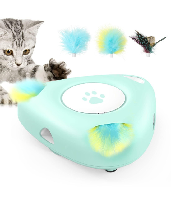 Pawaboo Interactive Cat Toys, Automatic Cat Exercise Teaser Toy with 3 Replacement Rotating Feathers, Automatic Electronic Rotating Teaser Kitten Toy for Indoor Cats, Kitty, Pet - Lake Blue