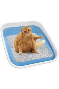 Maohegou Large Cat Litter Box for Kittens to Senior Cat, Cat Travel Litter Box with Scoop (Blue)