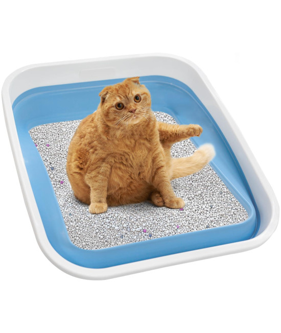 Maohegou Large Cat Litter Box for Kittens to Senior Cat, Cat Travel Litter Box with Scoop (Blue)