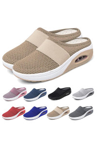 YRJHF Womens Air cushion Slip-On Walking Shoes-Orthopedic Diabetic Walking Shoes, Breathable with Arch Support Knit casual Shoes, casual Air cushion Platform Mesh Mules Sneaker Sandals (Khaki, 65)