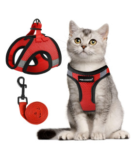 Cat Harness and Leash Set for Walking Escape Proof, Kitten Harness and Leash Adjustable, Small Large Cat Walking Harness and Leash, Lightweight Soft Vest Harness and Leash(Large, Red)