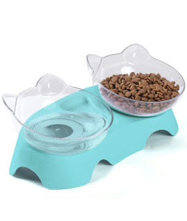 MILIFUN Cat Bowls, Cat Food Bowls Elevated, Double Kitty Bowls with 15?Tilted Raised Cat Dishes, Pet Feeding Bowl for Small cat and Puppy. (Blue)