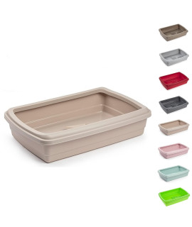 PLASTIFIc Large cat Litter Tray or Set with Bowls + Scoop Open Plastic Box Toilet Rim (Taupe, 47x31 x11cm)A