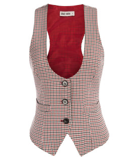 gRAcE KARIN Womens Retro Waistcoat Vest Plus Size for Work Wedding Party(XL, Plaid red)