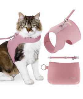 Cat Harness, Collar & Leash Set - Escape Proof Adjustable Choke Free Velcro Harness Vest for Walking Cats & Kittens (Powder Pink, Large)