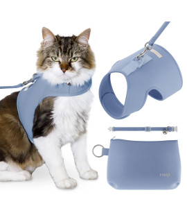 Cat Harness, Collar & Leash Set - Escape Proof Adjustable Choke Free Velcro Harness Vest for Walking Cats & Kittens (Cotton Blue, Small)