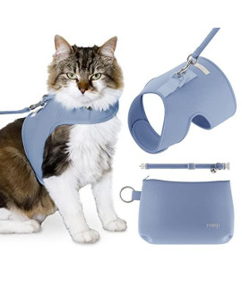 Cat Harness, Collar & Leash Set - Escape Proof Adjustable Choke Free Velcro Harness Vest for Walking Cats & Kittens (Cotton Blue, Medium)