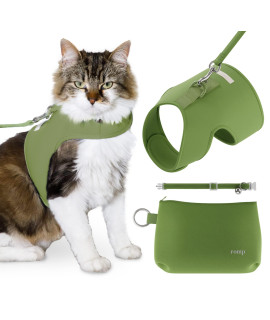 Cat Harness, Collar & Leash Set - Escape Proof Adjustable Choke Free Velcro Harness Vest for Walking Cats & Kittens (Matcha Green, Large)