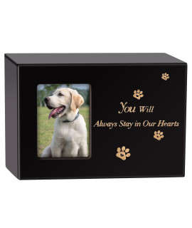 JOFUNG Pet Urns,Pine Wood Keepsake Memorial for Dogs/Cats Ashes,Apply Up to 45 lb,Photo Frame Funeral Cremation Small or Medium Box,Black