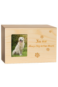 JOFUNG Pet Urns,Pine Wood Keepsake Memorial for Dogs/Cats Ashes,Apply Up to 45 lb,Photo Frame Funeral Cremation Small or Medium Box,Wood Color