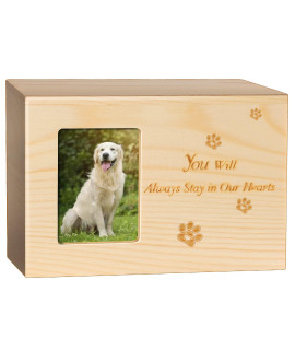 JOFUNG Pet Urns,Pine Wood Keepsake Memorial for Dogs/Cats Ashes,Apply Up to 45 lb,Photo Frame Funeral Cremation Small or Medium Box,Wood Color
