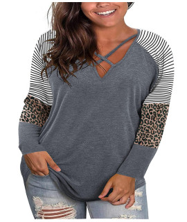 Plus Size Tops for Women Long Sleeve Sexy V Neck criss cross T-Shirts casual Loose cotton Tees Tunic Shirts