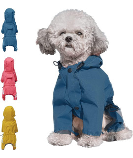 Cosibell Waterproof Puppy Dog Raincoats with Hood for Small Medium Dogs,Poncho with Reflective Strap, Lightweight Jacket with Leash Hole(M, Blue)