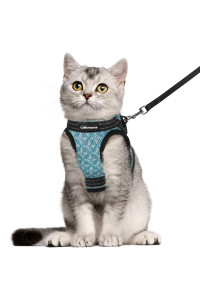 CatRomance Cat Harness and Leash Set Escape Proof for Walking, Safe Adjustable Small Large Kitten Vest with Reflective Strip for Kitty, Easy Control Comfortable Soft Outdoor Harnesses, Blue, Large
