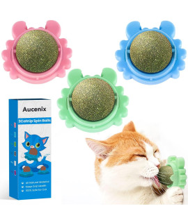 Aucenix 3 Pack catnip Wall Balls Toys for cat, catnip Wall Roller for cats Lick, Teeth cleaning Dental Edible Kitty Toys,Natural Rotatable cat Treat Toys for Indoor cats(Pink+Blue+green)