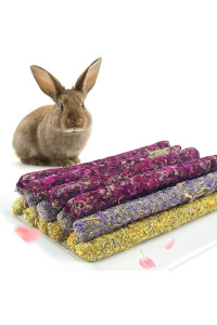 Natural Flowers Flavored Timothy Hay Sticks Rabbit Chew Toys Hamster Molar Snacks 100% Handmade are Perfect Food Accessories for Bunny Guinea Pigs Rats Chinchillas Gerbils and Other Small Animals