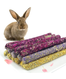 Natural Flowers Flavored Timothy Hay Sticks Rabbit Chew Toys Hamster Molar Snacks 100% Handmade are Perfect Food Accessories for Bunny Guinea Pigs Rats Chinchillas Gerbils and Other Small Animals