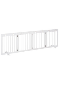 Pawhut Folding Dog gate with 4 Sections, Safety gate in Pine Wood, 204 x 30 x 61 cm, White