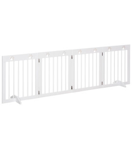 Pawhut Folding Dog gate with 4 Sections, Safety gate in Pine Wood, 204 x 30 x 61 cm, White