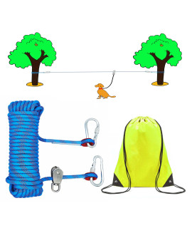 Dog Tie Out Cable for Camping, 50ft Overhead Trolley System for Small/Midium/Large Dogs up to 300 lbs, Dog Lead Line with 360 Movable Pulley for Yard,Park and Outside (BLUECABLE1)