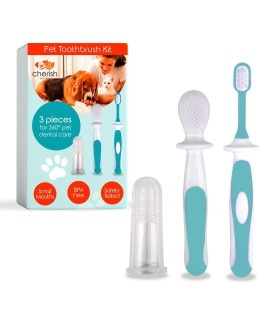 3 Piece Dog Toothbrush Kit - Dog Finger Toothbrush, Double-Sided Toothbrush, and Small Doggie Toothbrush - Freshen Breath & Remove Plaque Build-Up with this Cat Toothbrush and Puppy Toothbrush Set