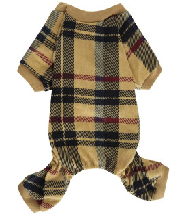 Beige Buffalo Plaid Christmas Clothes for Dogs Pajamas Onesie PJS, Back 23 XLarge