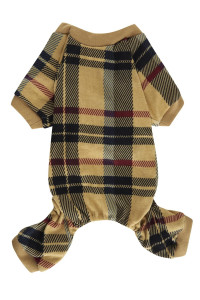 Beige Buffalo Plaid Christmas Clothes for Dogs Pajamas Onesie PJS, Back Length 20 Large