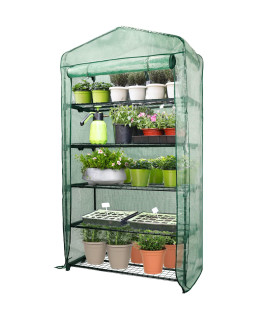 Worth garden 50 Extra Wide Mini greenhouse 5 Tier Portable Plant green House 40in Wide -Sturdy gardening Shelves with PE cover Roll-Up Zipper Door - Indoor Outdoor Use - 19W x 40L x75H